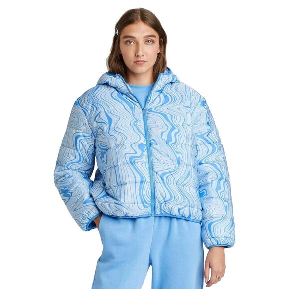 Wild Fable Hooded Blue Marble Swirl Puffer Jacket Size Medium - Picture 2 of 8